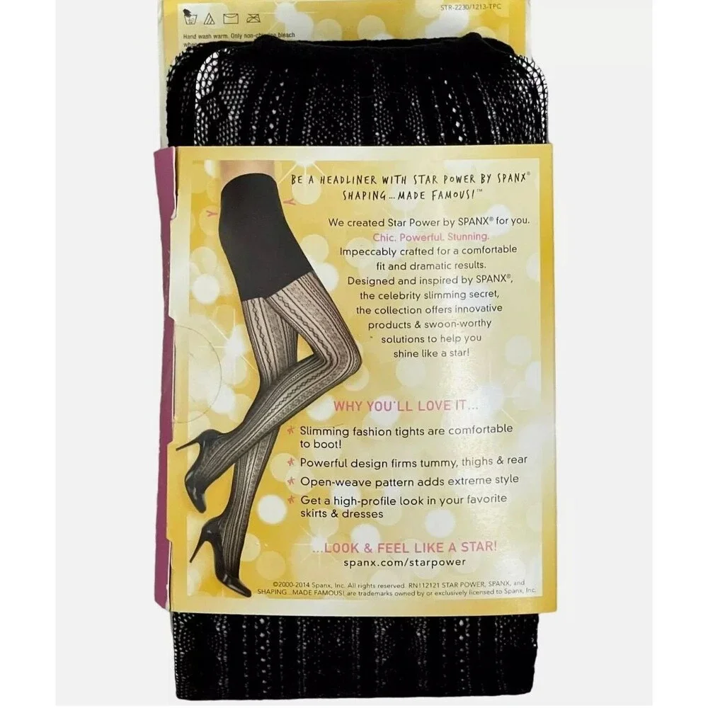 Spanx Star Power Open Weave Shaping Tights In Boudoir Size D Black NWT Coquette